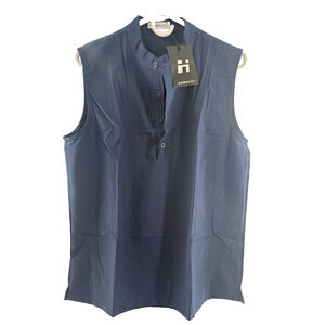 Sleeveless Beach Shirts For Men Summer Tank Top 4-Button Henley T-Shirts Sz S